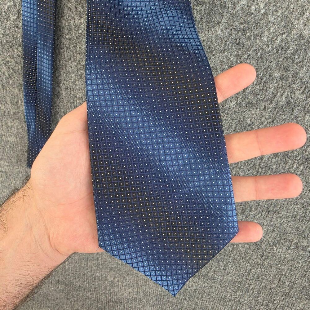 Christian Dior Tie Mens Blue Silk Geometric Grid Pattern Office Luxury France